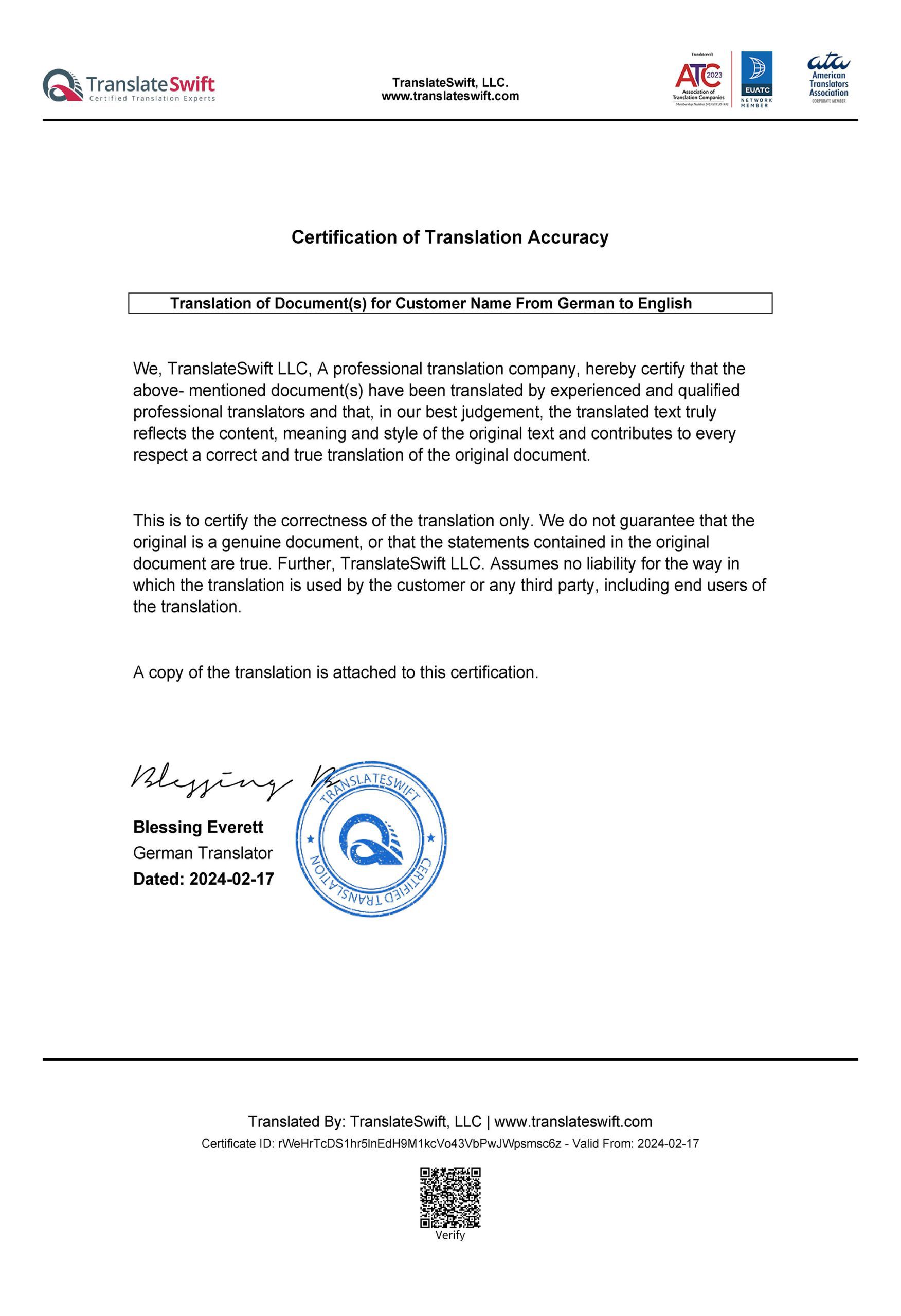 About Certificate of Translation Accuracy TranslateSwift About Certificate of Translation Accuracy TranslateSwift